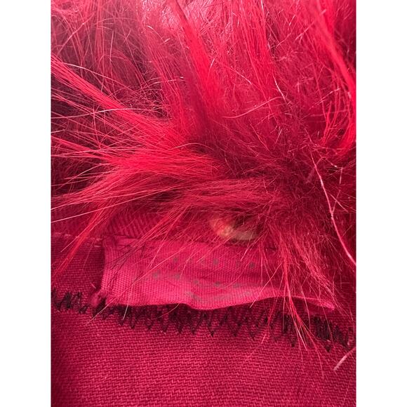 Upcycled Y2K Cropped Oversized Denim Jacket Faux Fur Guitar Graphic Burgundy - Picture 7 of 8